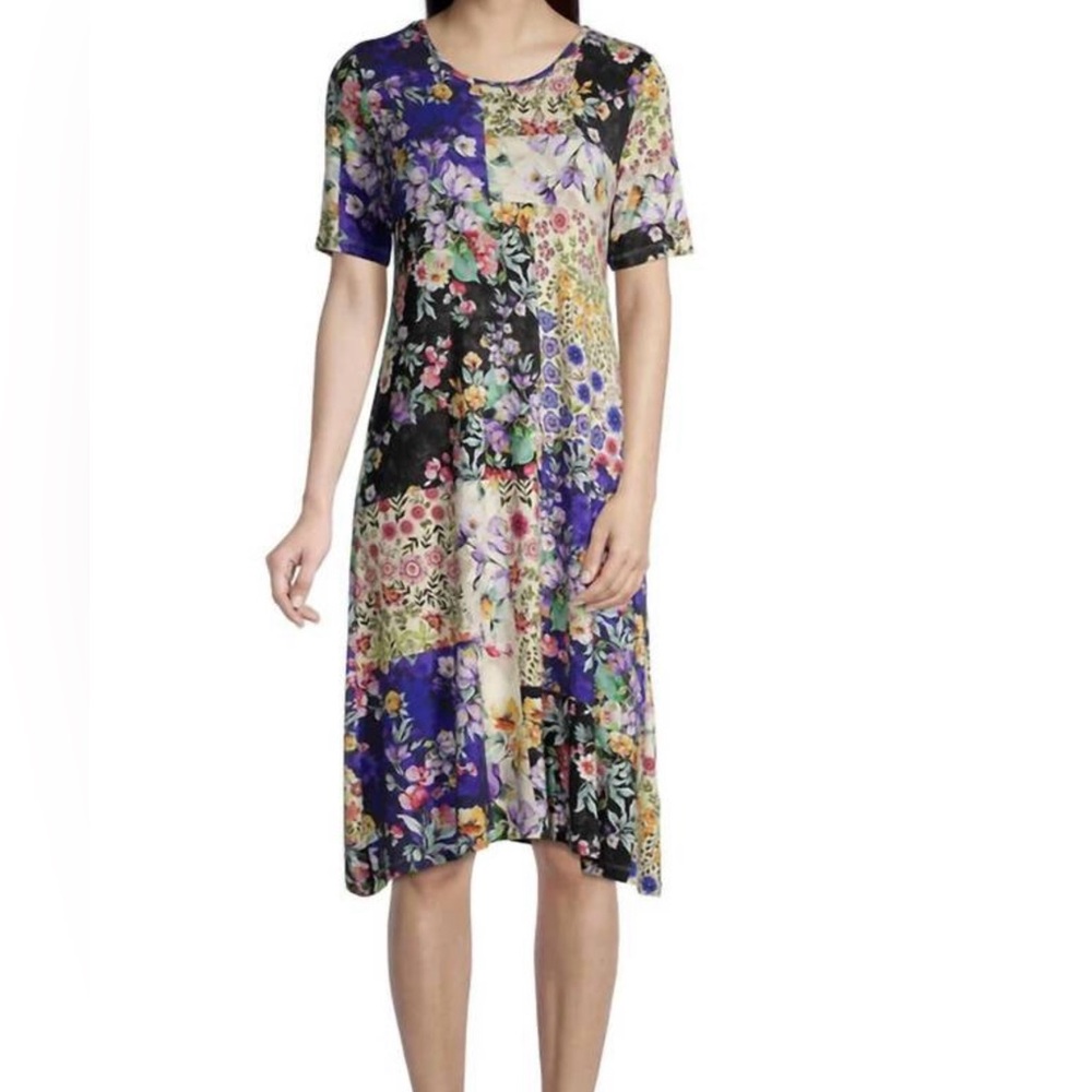 JOHNNY WAS women’s sky flower short sleeve bamboo knit swing dress size small